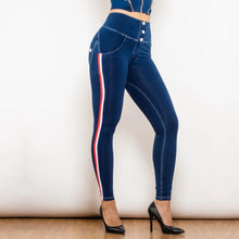 Load image into Gallery viewer, Shascullfites Melody Seam Hug Jeans Stretch Skinny Jeans With White&amp;Red Stripe Side Scrunch Bum Jeggings High Waist Jeans
