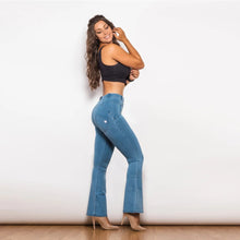 Load image into Gallery viewer, Shascullfites Melody Mid Waist Light Blue Flare Jeans Butt Lift Jeans Women&#39;s Pants Streetwear Vintage Clothes
