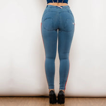 Load image into Gallery viewer, Shascullfites Melody Side Striped Middle Waist Skinny Jeans Bum Lift Leggings Woman Sexy Push Up Jeans Denim Pencil Pants
