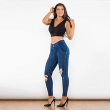 Load image into Gallery viewer, Shascullfites Melody Blue Washed Ripped Lifting Jeggings Push Up Butt Booty Female Middle Waist Jeans Women&#39;s Pants
